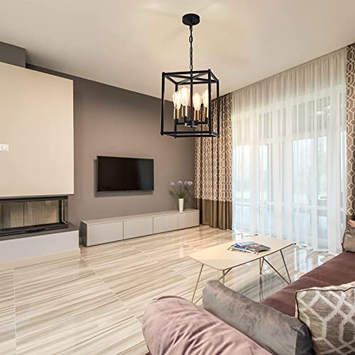Febeleven Lantern Pendant Light, 4-Light Gold Chandelier,Modernized Ceiling Hanging Light Fixture For Bedroom Kitchen Island Foyer Living Room Dining Room Hallway #TOP7