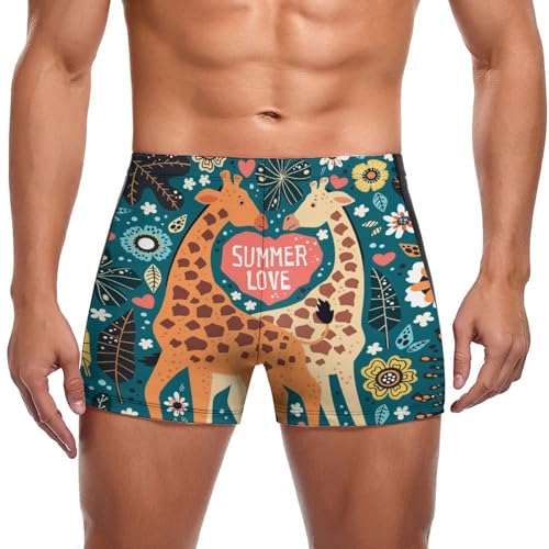 Short de bain girafe animé pour homme, idéal pour les vacances à la plage et la piscine