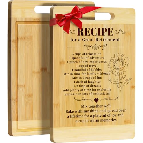 Kikcoin Retirement Gifts for Women 2026 - Bamboo Cutting Boards Leaving Gifts for Colleagues, Coworker, Friend, Teacher, Parents, Family, Retirement Party Decoration, Recipe for Great Retirement
