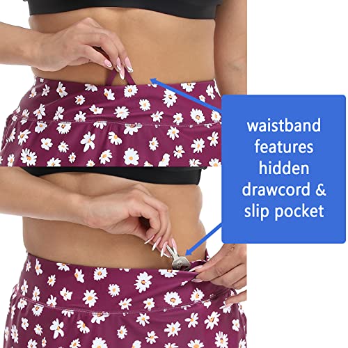 HDE Saia feminina plus size com shorts de bicicleta e bolsos para natação de golfe, Margarida bordô,
