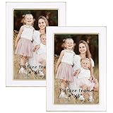 4x6 White Enamel Picture Frames - Metal Gold Edge - Cute Frame for 4 x 6 Inch Photos Pictures Artwork - Real Glass - With Tabletop Easel Stand - Hanger for Wall Mount Display (2 Pack)