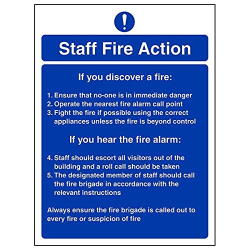 vsafety 12012 an-s Fire Action Sign, generale Fire Action/Rompere il vetro, Autoadesivo, verticale, 150 mm x 200 mm, colore: blu/verde/rosso