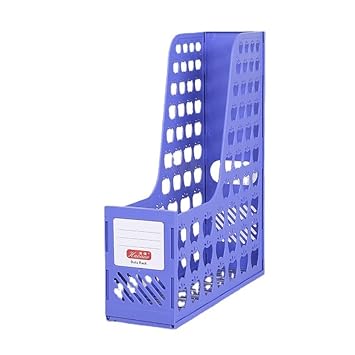 SOLDTRUE Office Desktop Organizer Book Document Storage Rack File Holder Folding Paper File Rack (Plastic Rack, Blue) - image, photos