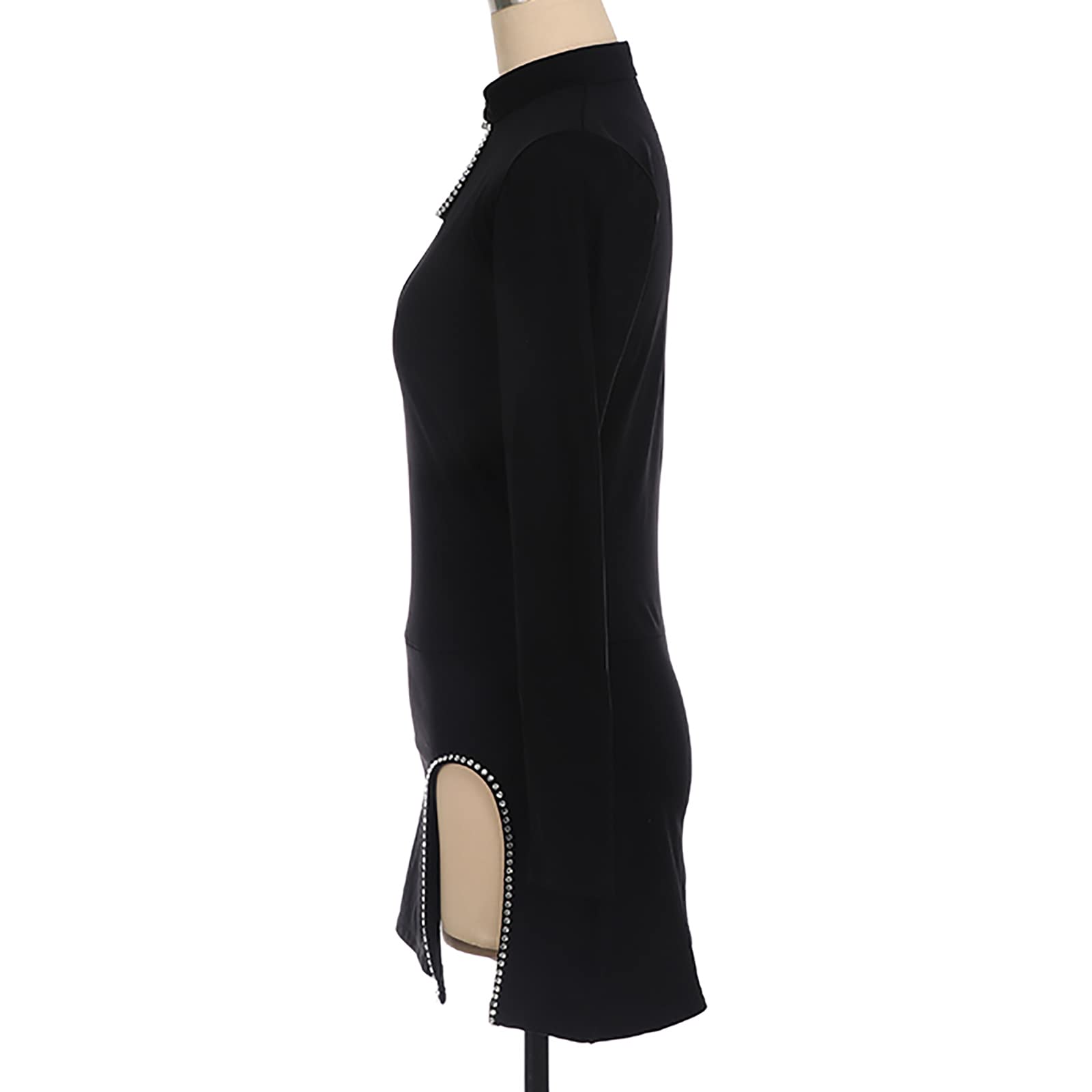 Niñas Mujeres Vestido de Patinaje sobre Hielo Manga Larga Estilo Chino Leotardo Falda Ballet Gimnasia(Size:M/150,Color:Negro)