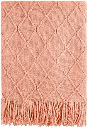 BOURINA Textured Solid Soft Sofa Throw Couch Cover Knitted Decorative Blanket,Aqua, 127x152cm