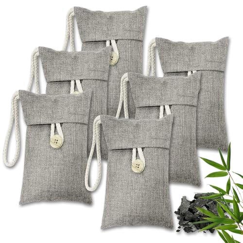 Air Purifying Bag Activated Car Air Freshener Bamboo Charcoal Bags Nature Fresh Deodorizer Moisture Absorber for Bathroom Activated Odor Absorber For Shoes Fridge Pet Home6Pack 100g Each
