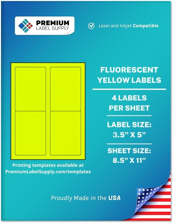 Premium Label Supply Bright Neon Color Fluorescent Sticker Labels - 3.5" x 5" Labels - (Assorted Fluorescent, 400 Labels)
