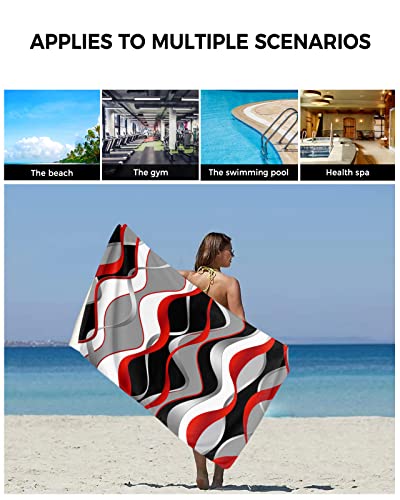 Geometric Red Black Towel Sets For Bathroom,Microfiber Bath Kitchen Beach Hair Hand Yoga Dish Towels And Washcloths,Abstract Modern Grey Stripes Quick Dry Decorative Towels+Set Bath Accessories Decor #TOP5
