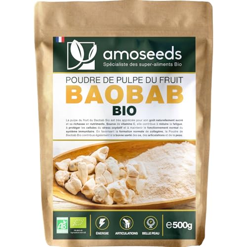 Poudre de Baobab Bio 500G | Énergie, Articulations, Belle Peau, Immunité | Qualité Supérieure