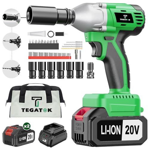 Tegatok Cordless Brushless Impact Wrench, Impact Gun 1/2 Inch(430N.m), Electric ...
