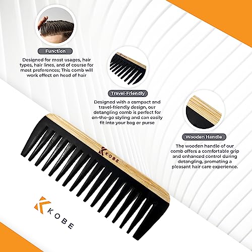 Kobe Pro Wood-Handled Detangling Comb, Gentle Plastic Bristles, Professional Hair Styling and Detangling Tool, All Hair Types - Image 2