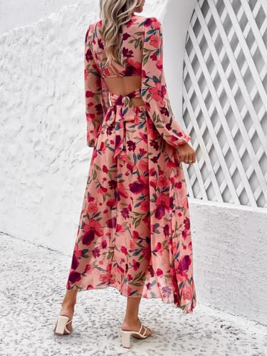 Image of Sister Amy Women's Boho Floral Print Square Neck Beach Party Flowy Ruffle Midi Dress