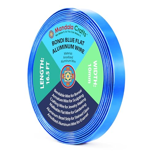 Image of Mandala Crafts 10mm Bondi Blue Flat Aluminum Crafting Wire for Sculpting | 16.5 FT, Anodized, Colored, Tarnish Resistant, Bendable, Flexible, for Jewelry Making, Bezel, Bonsai, Armature, Outdoor
