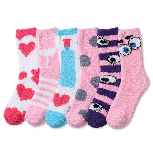 Image of Tipi Toe Womens Fuzzy Crew Socks with Anti Slip Grips Warm Cozy Fluffy Winter Slipper Socks Non Skid Home Socks for Women