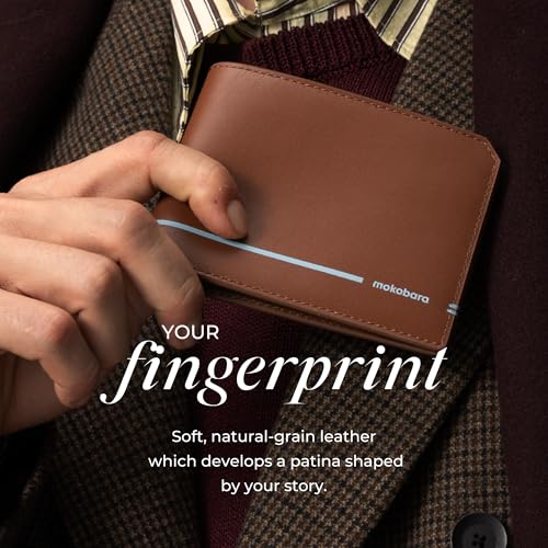 Image of MOKOBARA Stash Slim Bifold Wallet for Men | Monostriped | Genuine Leather | RFID Protected | Holds Up to 6 Cards | Single Currency Compartment | Tan Lines (Tan)