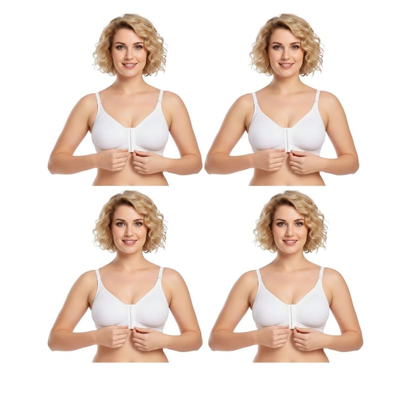 Bra for Women's Front Open Pack of 4 (White) Soft Cotton | Non Padded | Wire Free | Adjustable Straps | Full Coverage | Everyday Comfort-picture-27