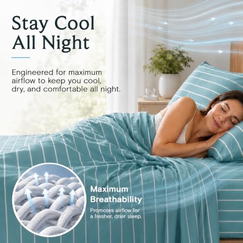 Image of Queen Size Striped Sheets, Deep Pocket Soft & Cooling Bed Sheet Set, 4PC