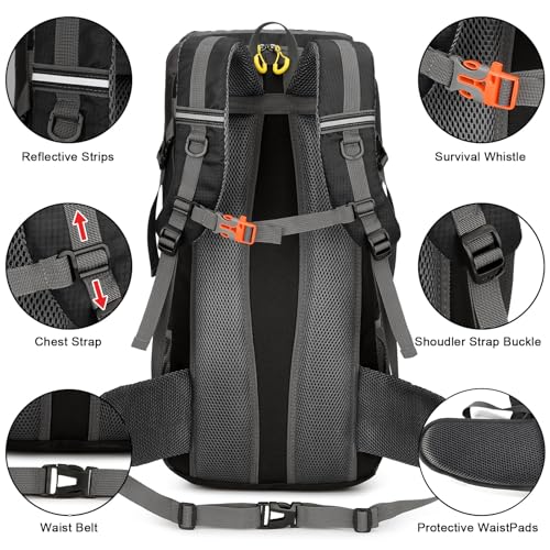jianyana Hiking Backpack Waterproof 50L Foldable Rucksack Durable Lightweight Camping Bag with Rain Cover for Camping Trekking Hiking Walking Cycling Climbing Outdoor Sports for Women Men - Image 6