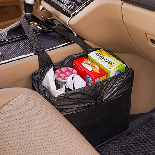 Kmmotors Foldable Hanging Car Trash Can, Car Trash Bag, Car Trash Bin, Vegan Leather And Oxford Clothes Car Organizer, Cute Car Gadgets (Large, Black) #TOP6