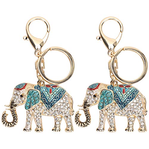PLLO Llavero de Elefante, 2 Llaveros de Elefante de Color con Incrustaciones Populares, Hebilla de Bolso de Diamantes de Imitación, Llavero de Cristal, Llaveros de Animales de Elefante de la Suerte Cover