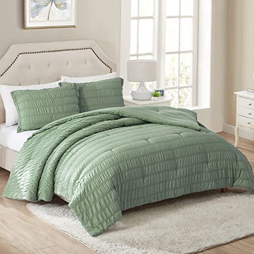 Image of Walensee Twin Seersucker Comforter Set 100% Polyester Soft Washable Microfiber Bed Comforters with 1 Pillowsham, Lightweight Cozy Bedding Comforter Sets for All Season, 2 Pieces, 68 inchx90 inch, Sage Green