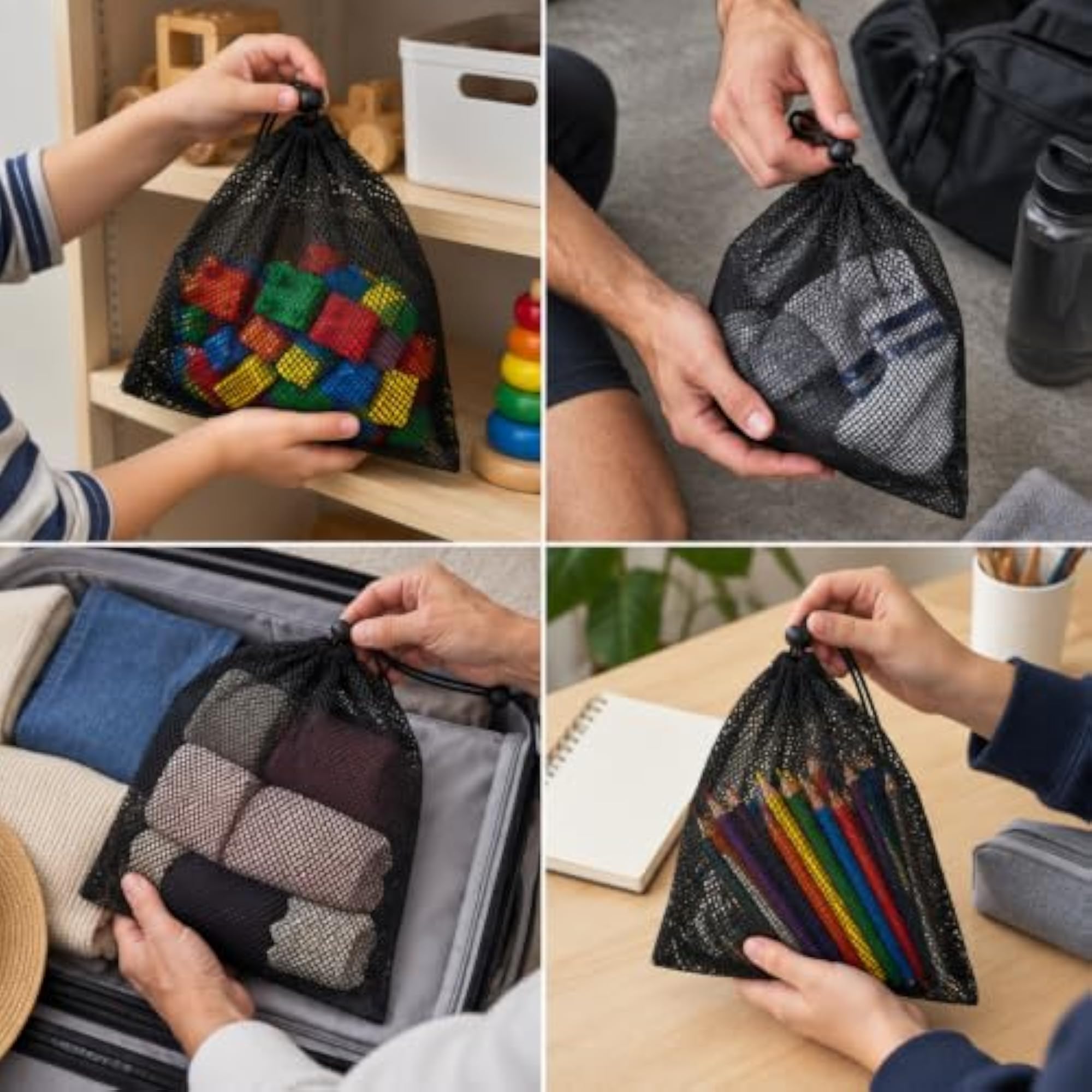 Polyester Mesh Drawstring Bag for Laundry and Sports, 30x35 cm