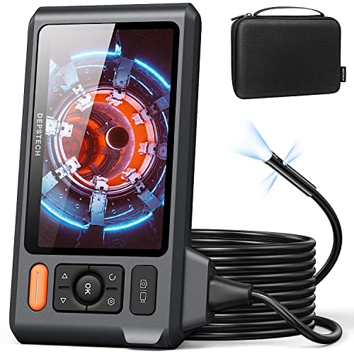 DEPSTECH 5 Pulgadas Screen Endoscopio Industrial,1080P Cámara Inspección Tuberias de Tres Lente scon 8+2 Luces,Impermeable IP67 de 7.9mm Boroscopio Digital cámara con Cable de Serpiente Flexible
