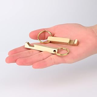 HN05 Solid Brass Keychain Beer Bottle Opener with Brass Key Rings,Bar Gifts for Men, Husband, Dad, Boyfriend (2PCS)