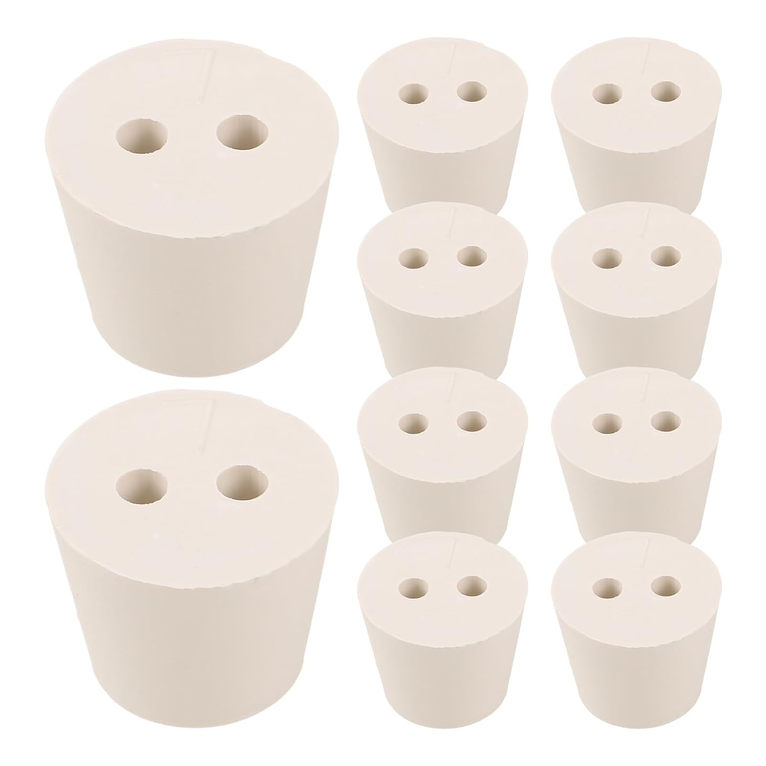 COHEALI Rubber Lab Stoppers 10pcs with Double Hole Design Precise Gas or Liquid Channels Tapered Solid Rubber Plugs for Test Tubes and Vials Versatile Compatibility for Scientific