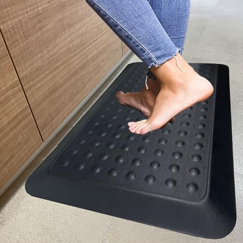 1' Extra Thick Anti Fatigue Kitchen Floor Mat Comfort Standing Mat 17'' x 30'', Office Standing Desk Mat, Kitchen Rug, Massage Points Comfort Mat, 140D high Density PU Foam (Black)