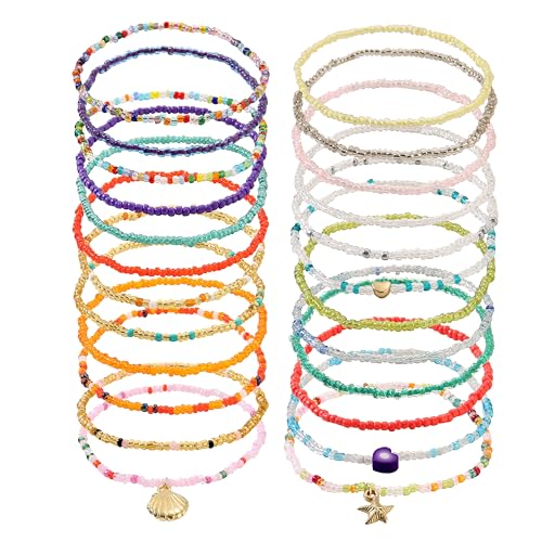 Image of Beaded Anklets for Women Handmade Boho Beaded Ankle Bracelets Colorful Beads Foot Anklets for Women