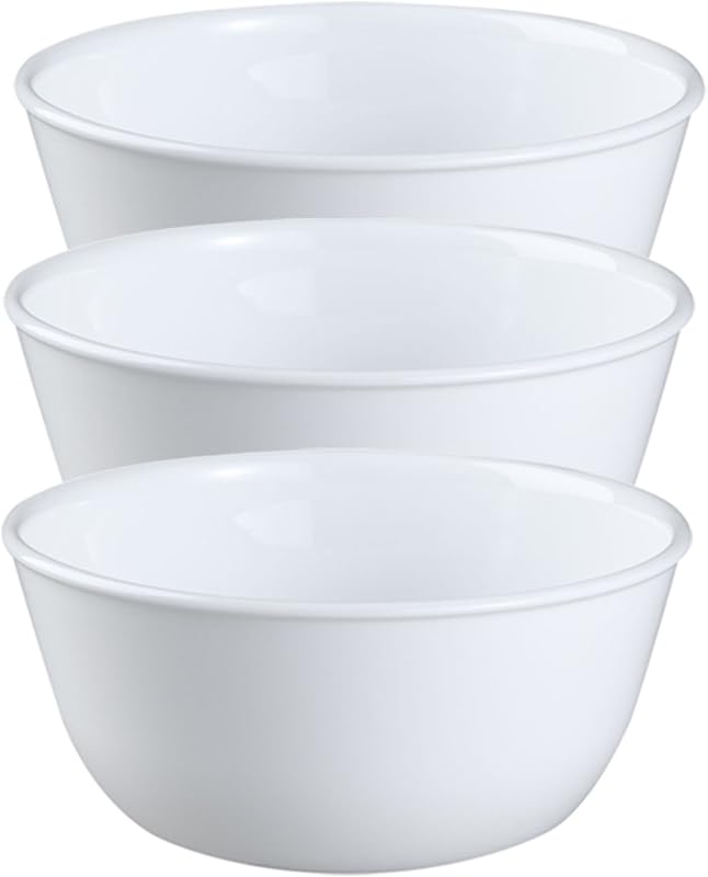 Livingware Set of 3 Winter Frost White 28 oz Vitrelle Glass Soup & Cereal Bowls – Chip-Resistant, Microwave & Dishwasher Safe Everyday Bowls | Chip-Resistant, Microwave & Dishwasher Safe Everyday Bowls