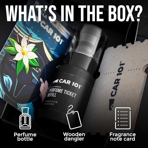 Image of CAR101 Black Vanilla Premium Car Perfume 35ml with Wooden Dangler | 300 + Sprays |Fine Fragrance Car Air Freshener|Car Accessory Interior|Luxury Air Freshener for Accessories & Dashboard