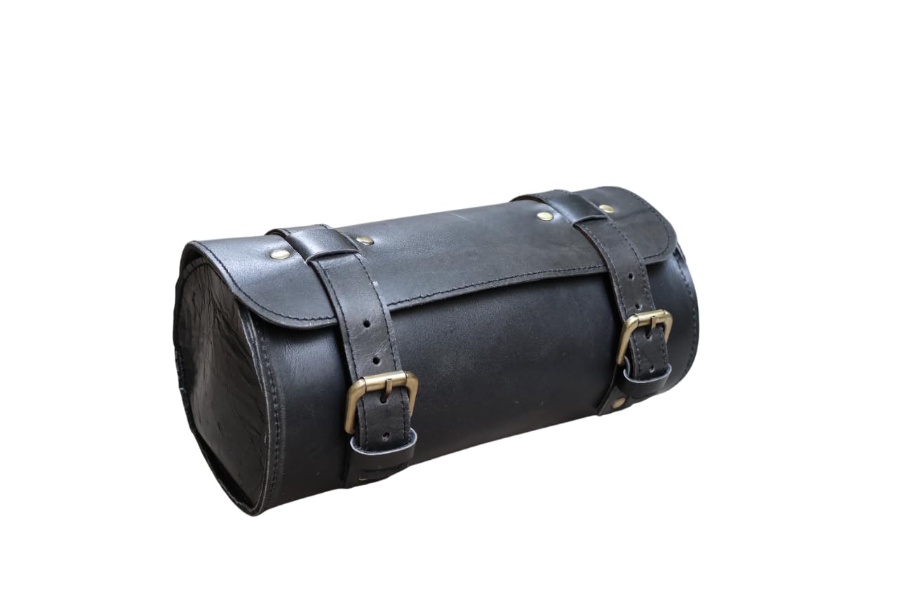 american blue - Borsa da moto vintage, in vera pelle di capra, con fibbia a 2 cinghie e chiusura rapida, borsa porta attrezzi marrone, rinforzata, per manubrio, forcelle, bicicletta, Urban pro