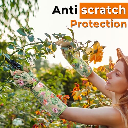 Image of HANDLANDY Rose Pruning Gloves for Men Women, Thorn Proof Gardening Gloves | Long Leather Gardening Gloves, Breathable Leather Gauntlet, Best Garden Gifts & Tools for Gardener (Khaki, M)