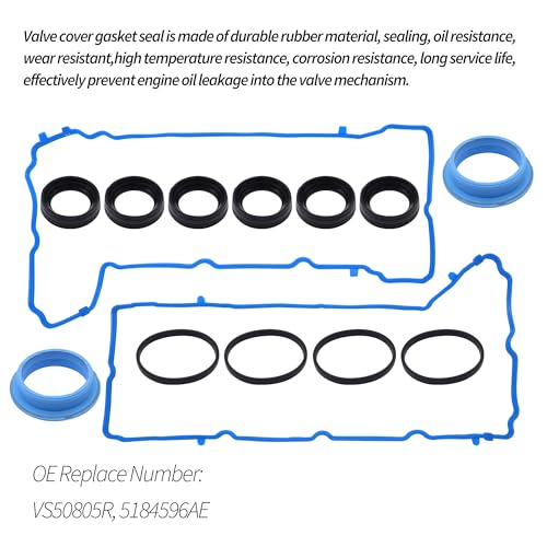 Image of HiSport VS50805R Valve Cover Gasket Seal - Compatible with Dodge Charger Challenger Chrysler 200 300 Town & Country Durango Grand Caravan Cherokee Wrangler Ram 1500 3.2L 3.6L