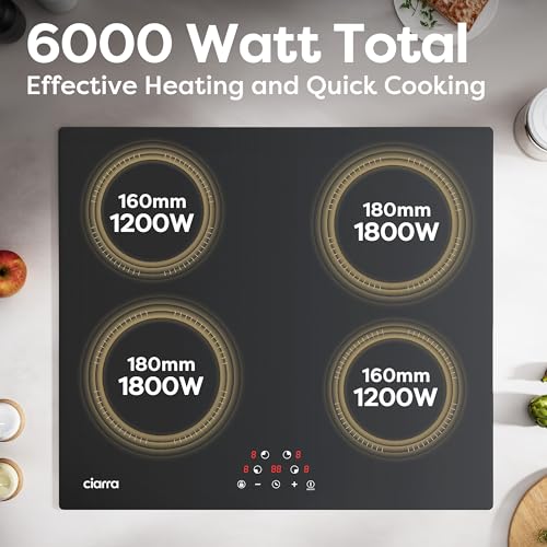 Image of CDV 6000W Built-in Induction Cooktop 4 Burners, 24 Inch Electric Cooktop Touch Control Ceramic Glass Plate 9 Power Levels Fast Heating Safety Child Lock