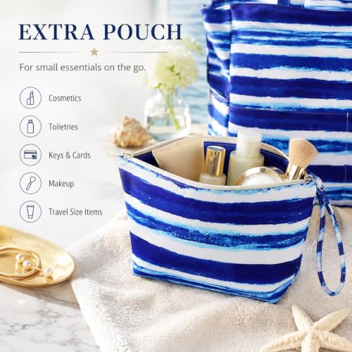 Image of LEDAOU Large Beach Bag Women Waterproof Sandproof Zipper Beach Tote Pool Bag for Swim Gym Grocery Travel with Wet Pocket