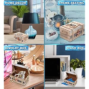 CoTa Global Neptune Wooden Jewelry Box - Handcrafted Nautical Trinket Wooden Box with Starfish and Boat Anchor, Decorative Box With Hinged Lid for Beach Home Decor, Beach Souvenirs - 6.5 Inches CoTa Global Neptune Wooden Jewelry Box Handcrafted Nautical Trinket Wooden Box with Starfish and Boat Anchor Decorative Box With Hinged Lid for Beach Home Decor Beach Souvenirs 65 Inches