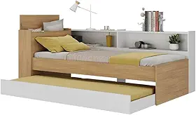 Bicama de Solteiro para Colchão 188 x 78cm com Baú Embutido e Prateleira Multimóveis Mp4256 Rustic/branco
