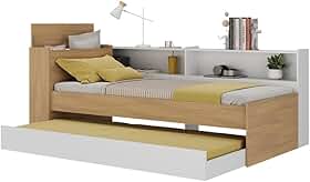 Bicama de Solteiro para Colchão 188 x 78cm com Baú Embutido e Prateleira Multimóveis Mp4256 Rustic/branco