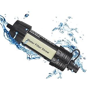 Filtre Eau Personnel, Filtre à Eau Extérieur Système de Filtration Purificateur d’eau 99,9% des Bactéries Filtre à 0,01 Microns Paille Eau Portable Kit de Survie pour Randonnée Camping Backpacking