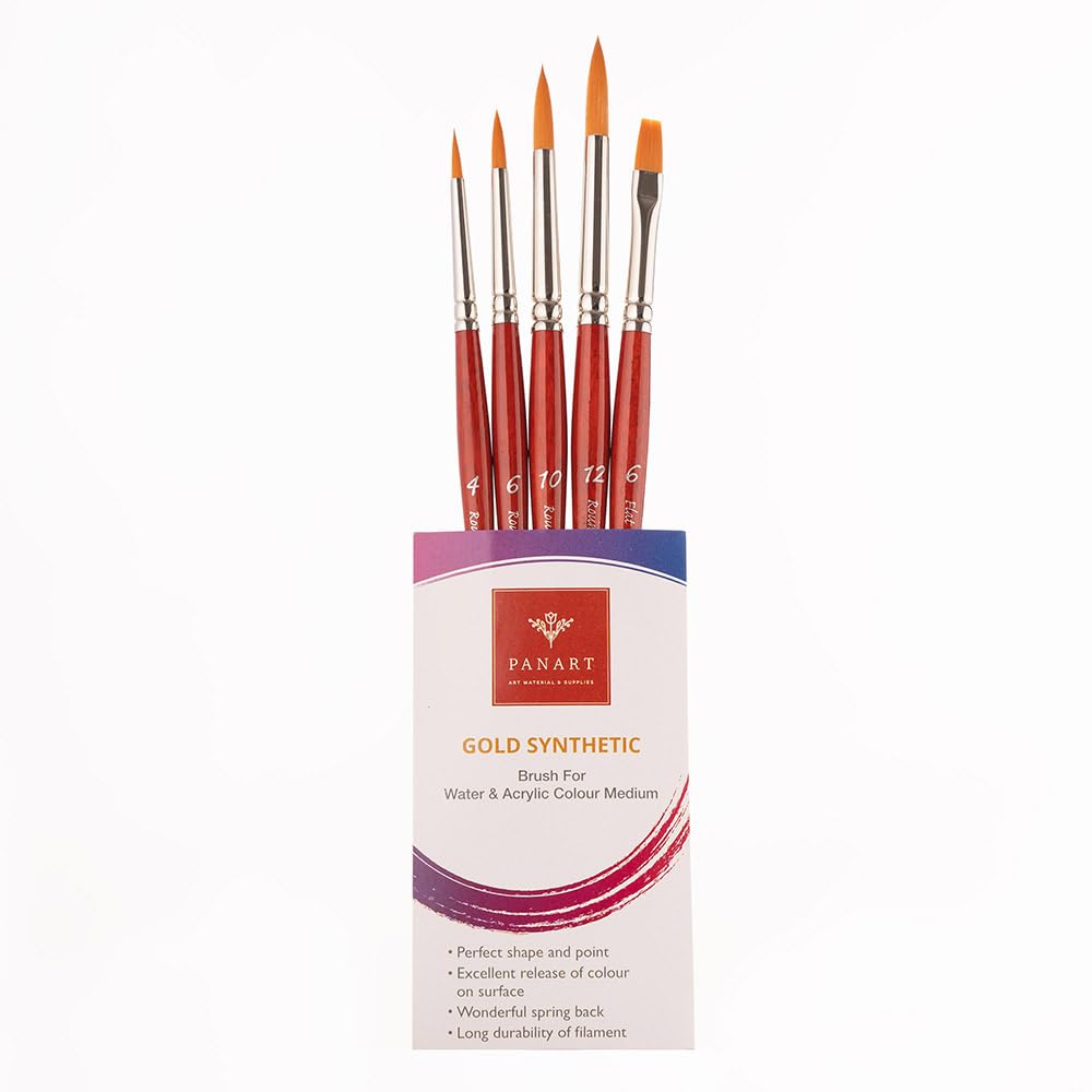 Pan Art 5-Piece Synthetic Fibre Brush Set No. 04-12 – Versatile Artist Brushes for Watercolour & Gouache, Acrylics – Artist-Grade Performance Painting Set for Beginners & Professionals