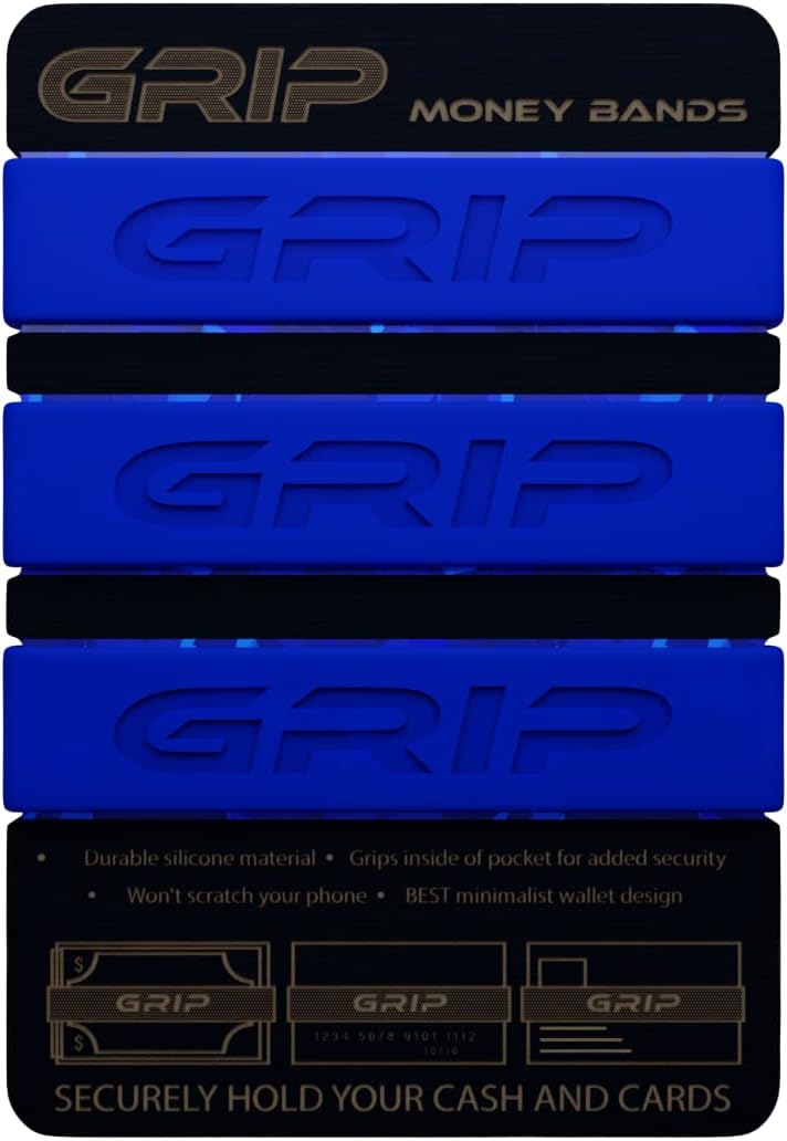 Grip Money Bands (Pack of 3) DARK BLUE Premium Silicone Band for Cash & Cards