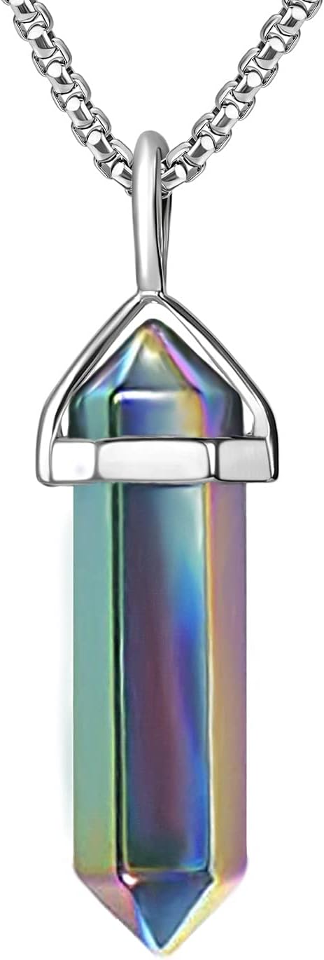 Crystal Necklaces for Women Crystal Pendant Gemstone Necklace for Spiritual Energy Healing Hexagonal Pendant Divination for Men (18 Inches Stainless Chain)