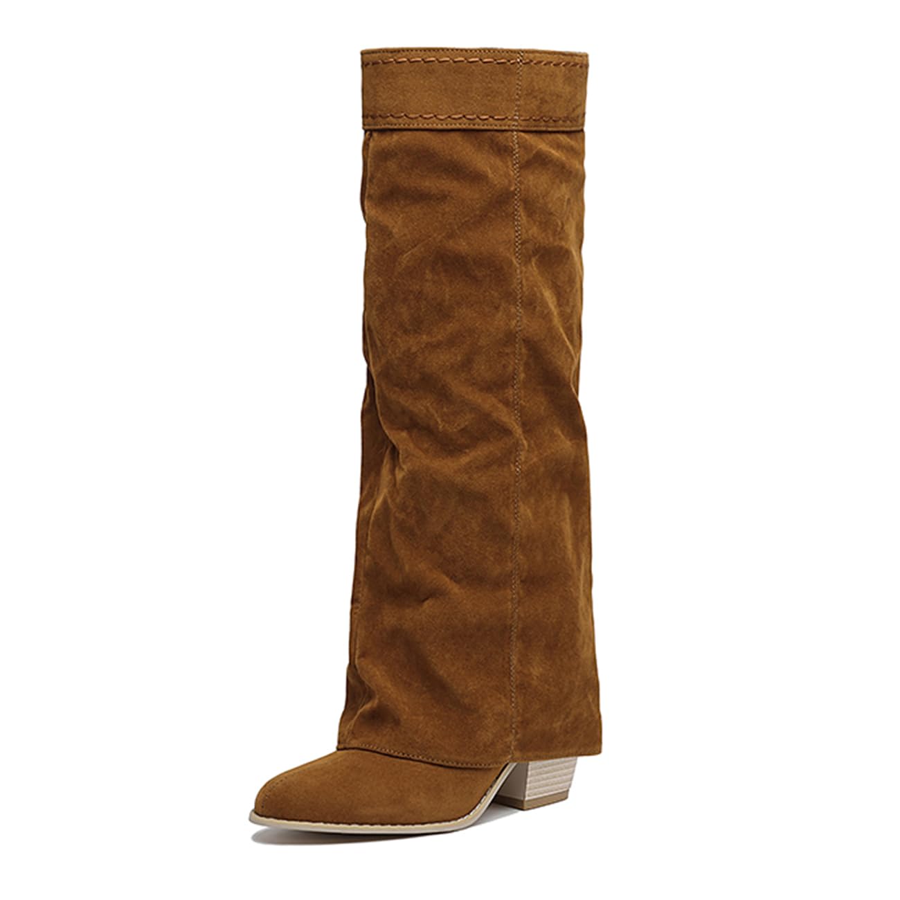 Casual Chunky Heel Fold Over Knee High Boots for Women