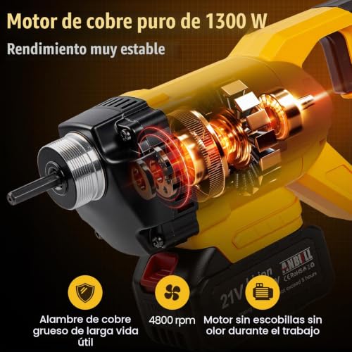 Miniatura 2 de Anbull Vibrador De Hormigón A Batería 2 M, 21 V Vibrador Para Hormigón, 2 3000 Mah Batería, Frecuencia: 200 Hz, Amplitud: 0,9 Mm, Concrete Vibrator