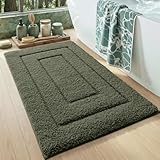 DEXI Bath Mat 40 x 60 cm, Extra Soft Absorbent Microfiber, Non-Slip Bathroom Mats, Machine Washable Rugs for Shower Floor, Green