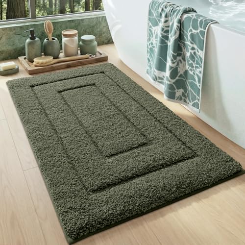 DEXI Bath Mat 40 x 60 cm, Extra Soft Absorbent Microfiber, Non-Slip Bathroom Mats, Machine Washable Rugs for Shower Floor, Green