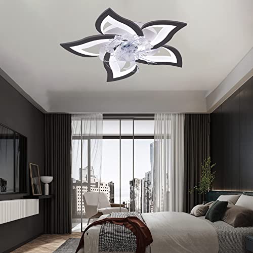 Ventilateur de plafond avec éclairage LED Blanc 100W Silencieux Dc-motor Reversible Ventilateur De Plafond Avec Telecommande 69cm Suspension Luminaire Dimmable Chambre d'enfants Salon lampe (noir)